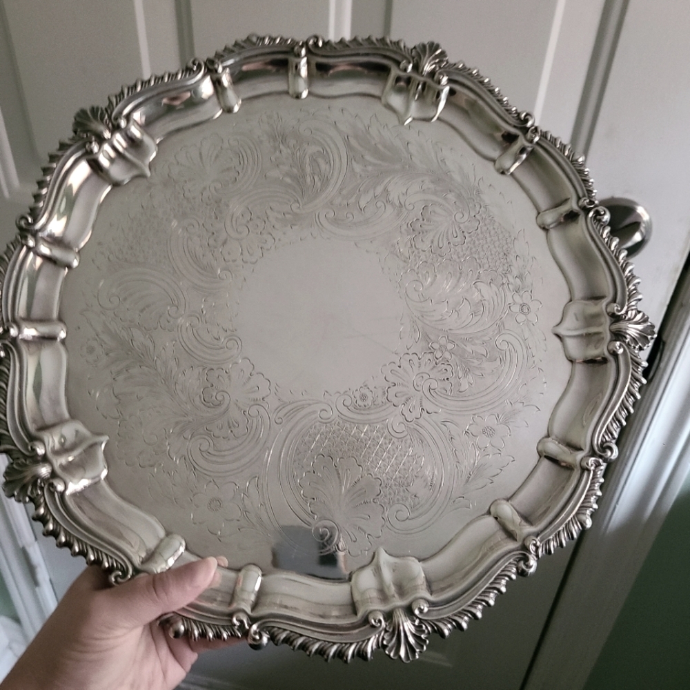 Antique Stunning Old Sheffield Plate Silver Plated Collectible Serving Tray